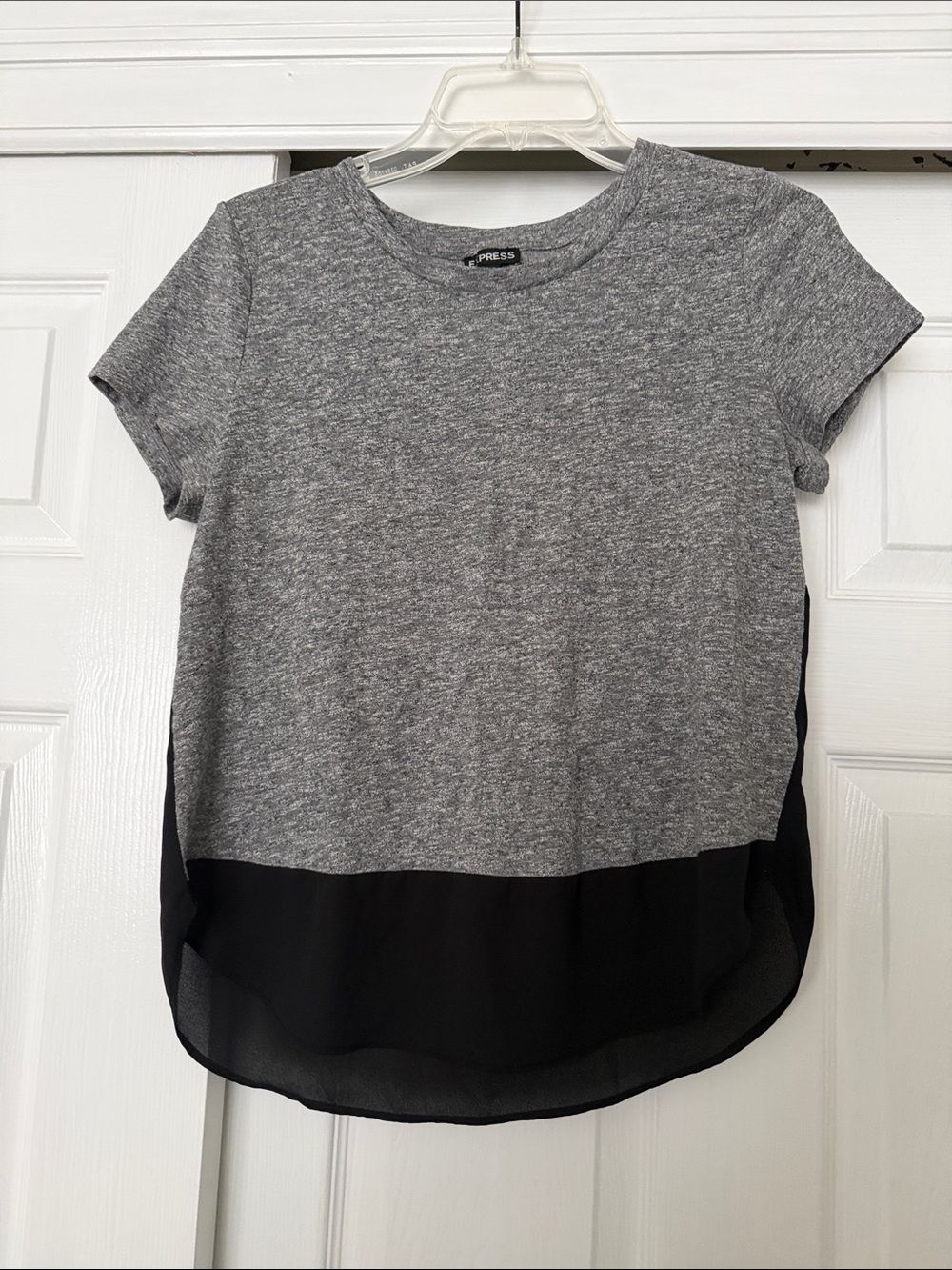 Express Gray Short Sleeve Top with Black Hem